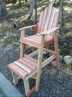 Bistro / Balcony Chair Chairs are solid Redwood and are unfinished. The elevated height design is great for extending your view.